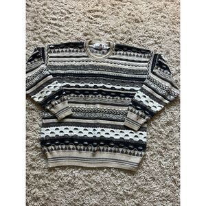 Vintage Florence Tricot "Coogi Style" Sweater Men's Large Beige Woven 3D Cotton